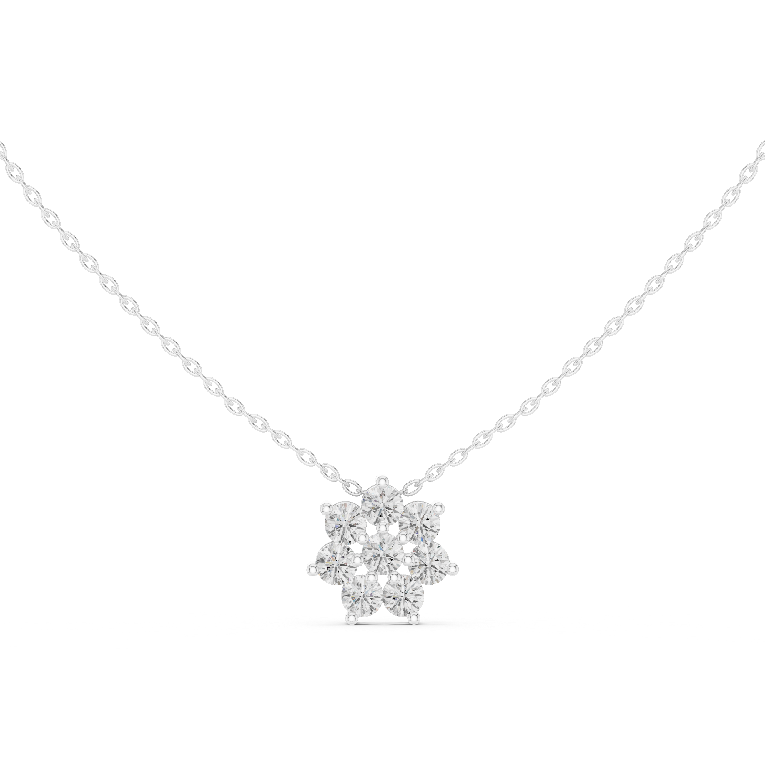 1.00 CT Round Flower Cluster Moissanite Diamond Pendant Necklace in Solid Gold
