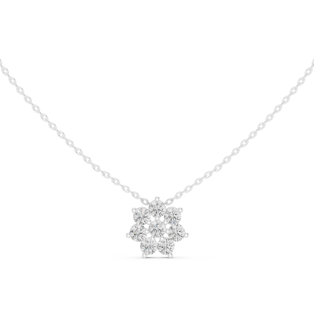 1.00 CT Round Flower Cluster Moissanite Diamond Pendant Necklace in Solid Gold