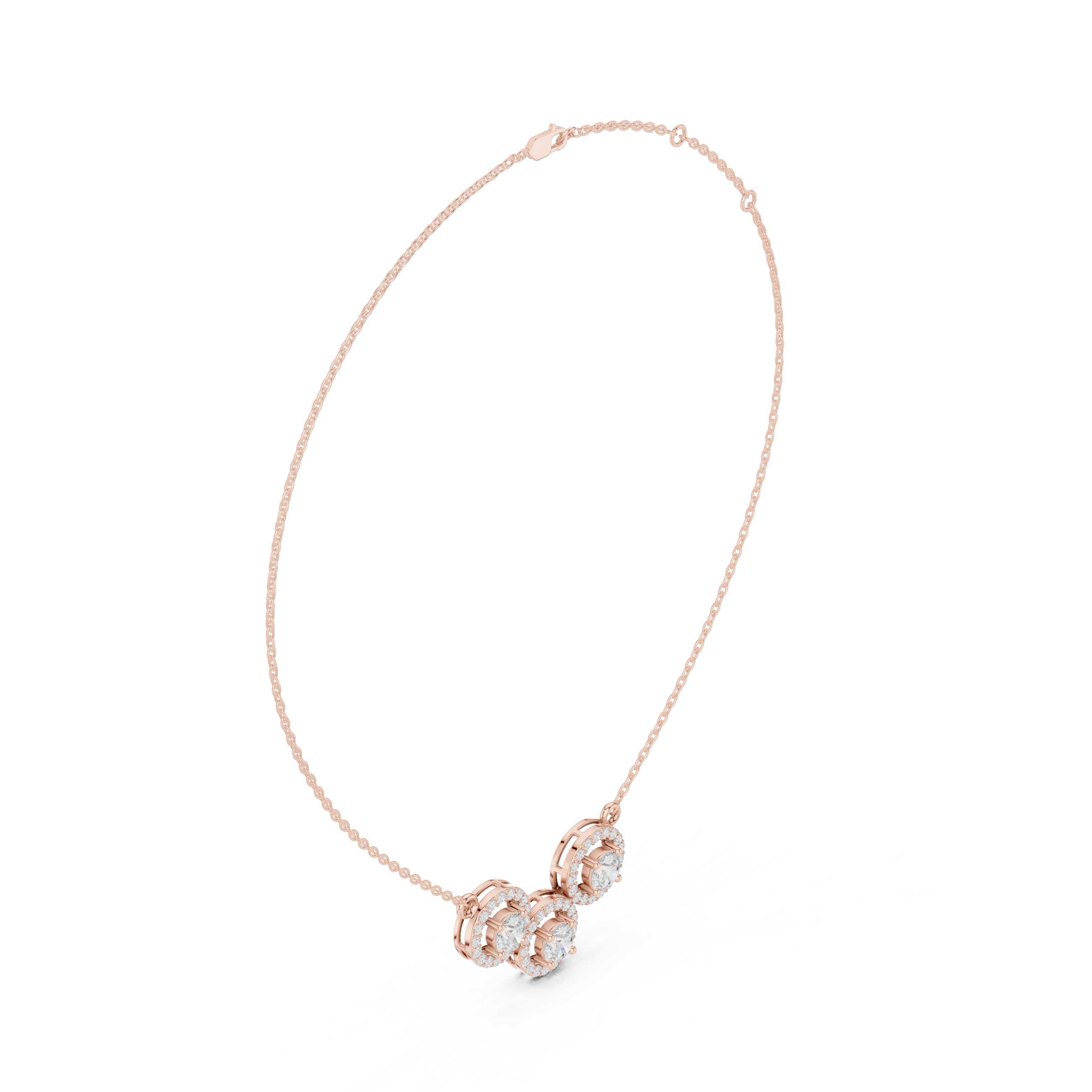Triple Circle Halo Moissanite Diamond Pendant Necklace in Solid Gold | Modern Designer Fine Jewelry