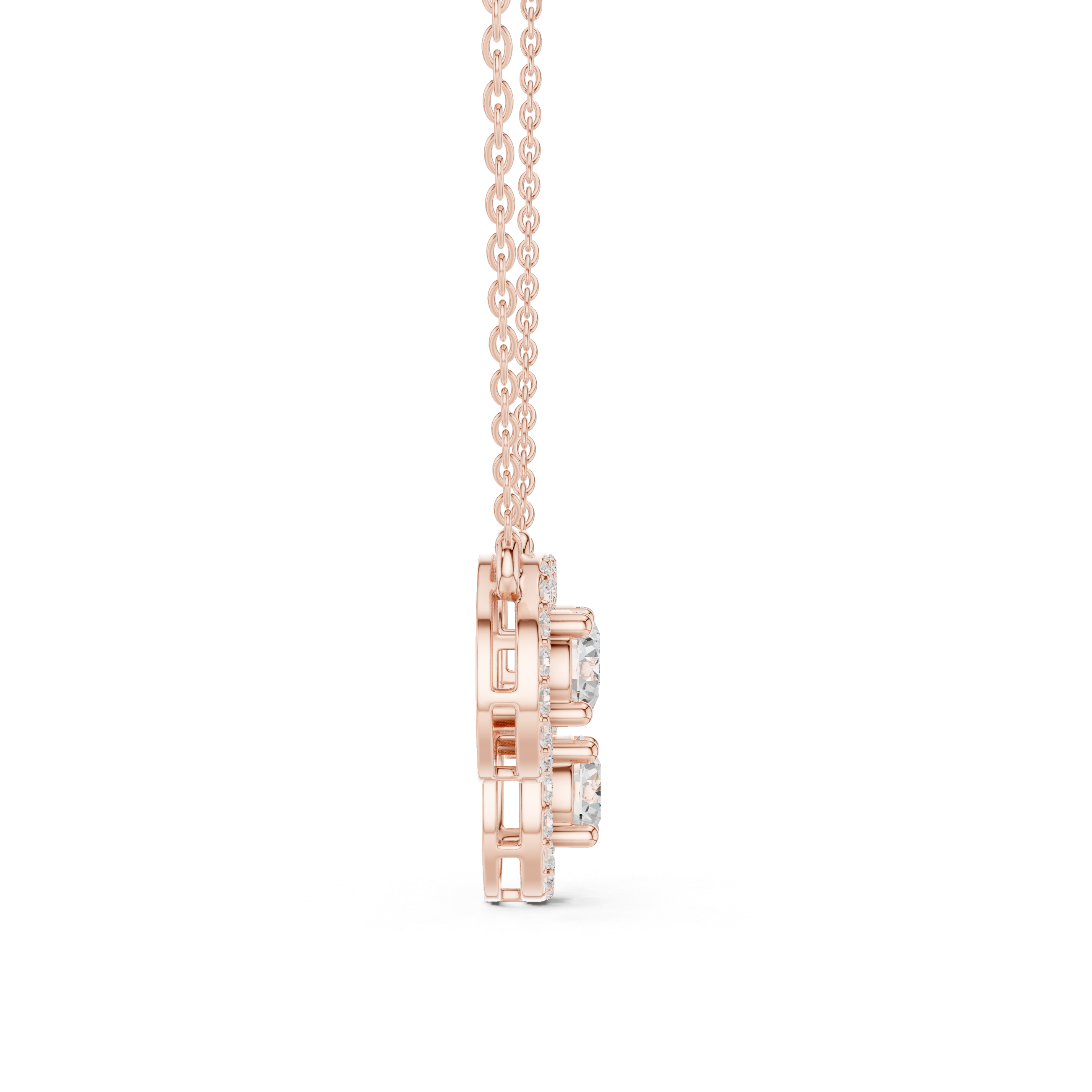 Triple Circle Halo Moissanite Diamond Pendant Necklace in Solid Gold | Modern Designer Fine Jewelry