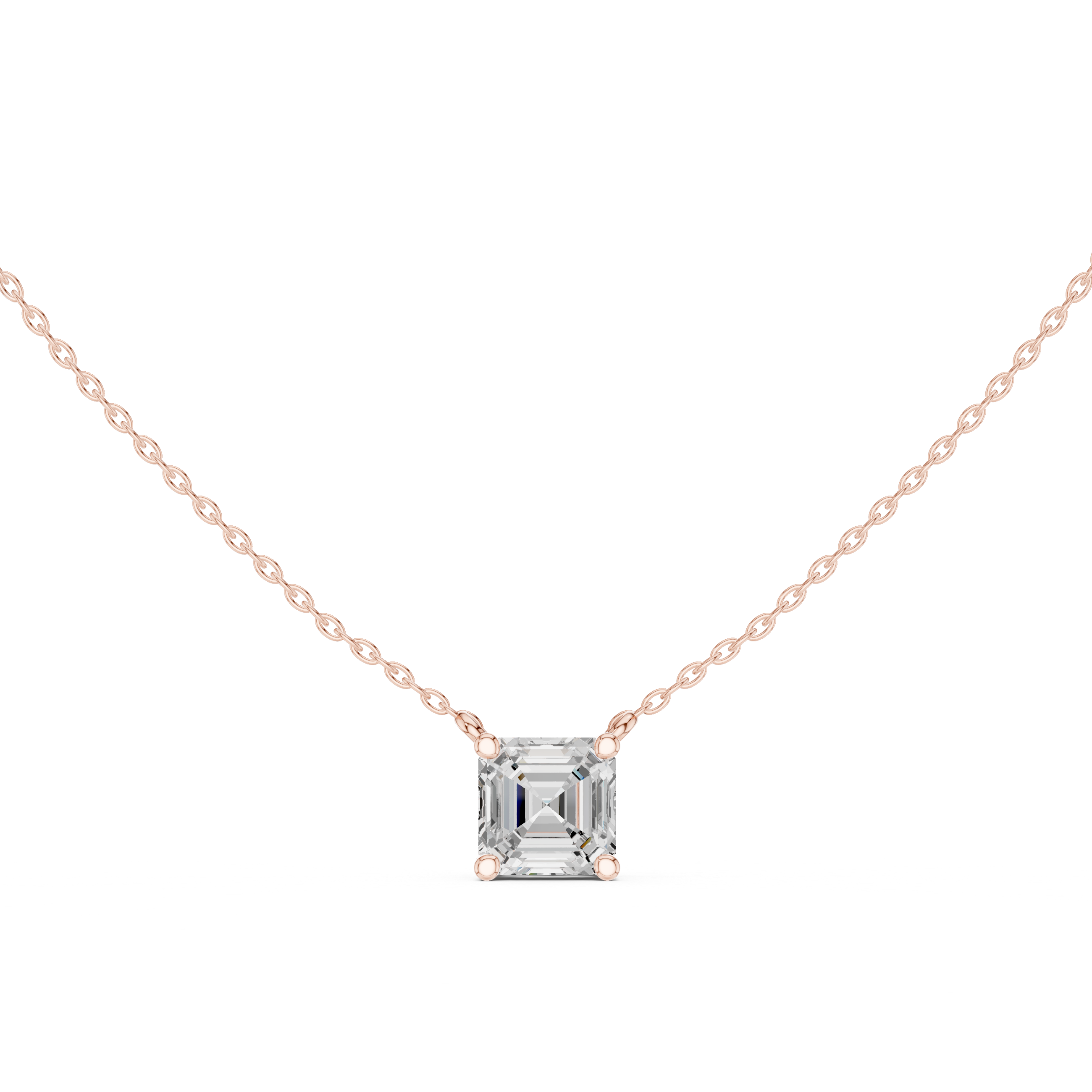 Asscher Cut Moissanite Diamond Solitaire Pendant Necklace in Solid Gold
