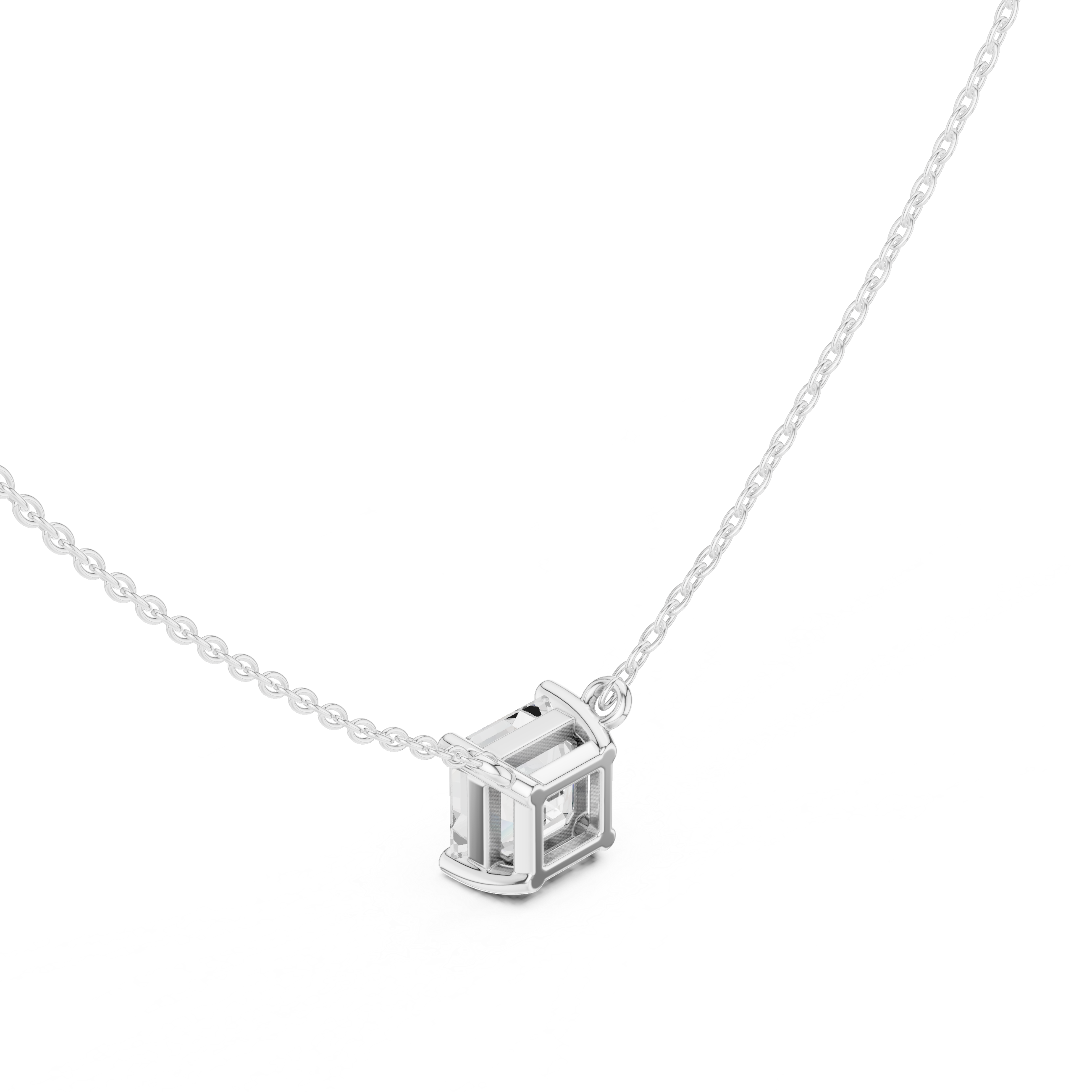 Asscher Cut Moissanite Diamond Solitaire Pendant Necklace in Solid Gold