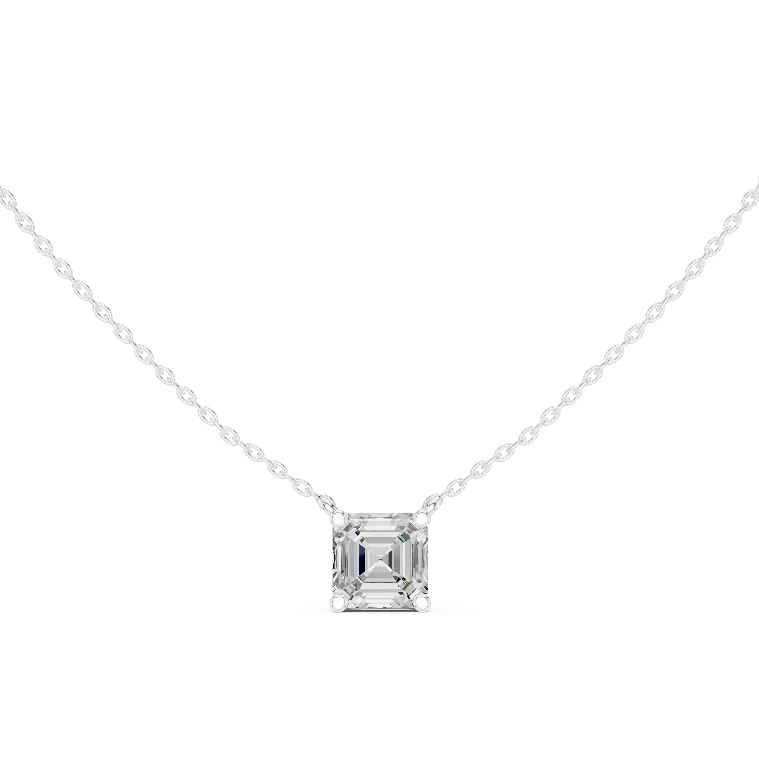 Asscher Cut Moissanite Diamond Solitaire Pendant Necklace in Solid Gold