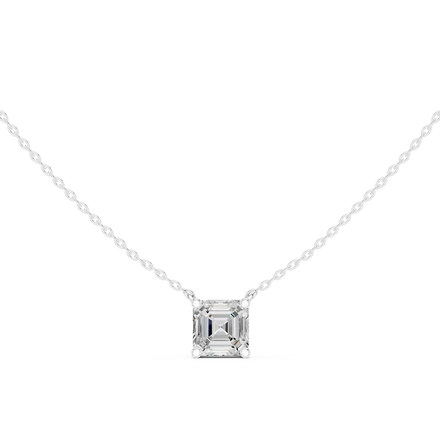 Asscher Cut Moissanite Diamond Solitaire Pendant Necklace in Solid Gold
