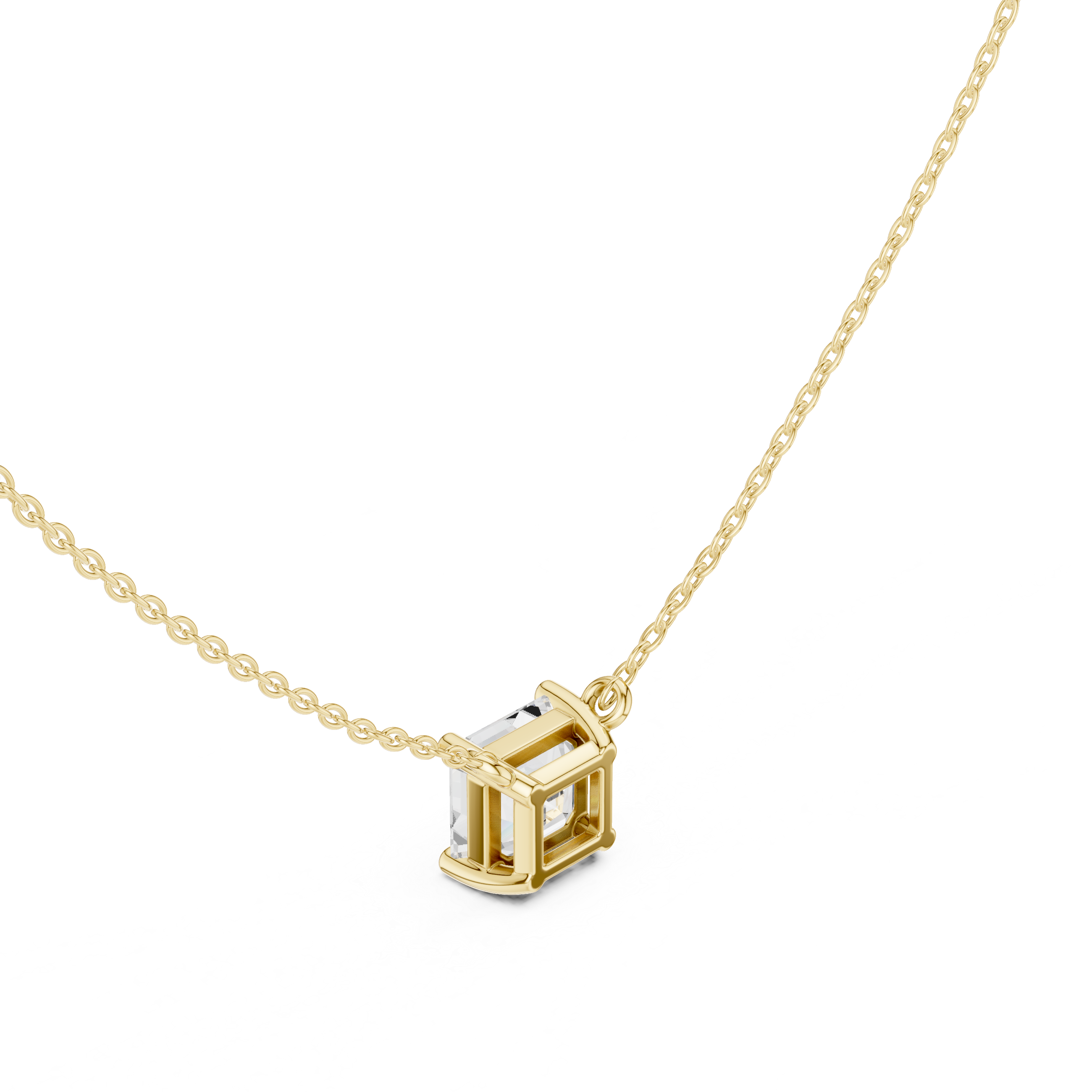Asscher Cut Moissanite Diamond Solitaire Pendant Necklace in Solid Gold