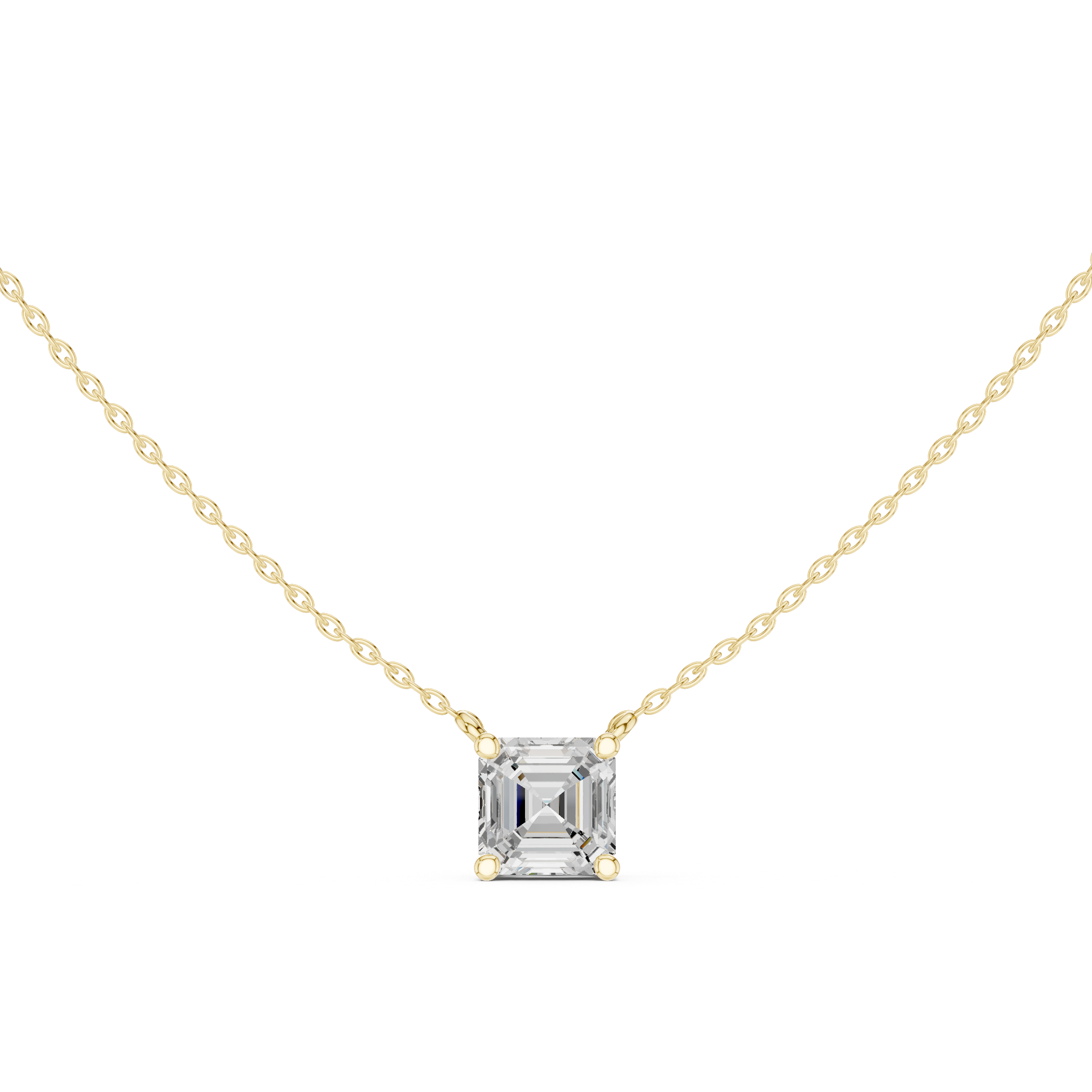 Asscher Cut Moissanite Diamond Solitaire Pendant Necklace in Solid Gold