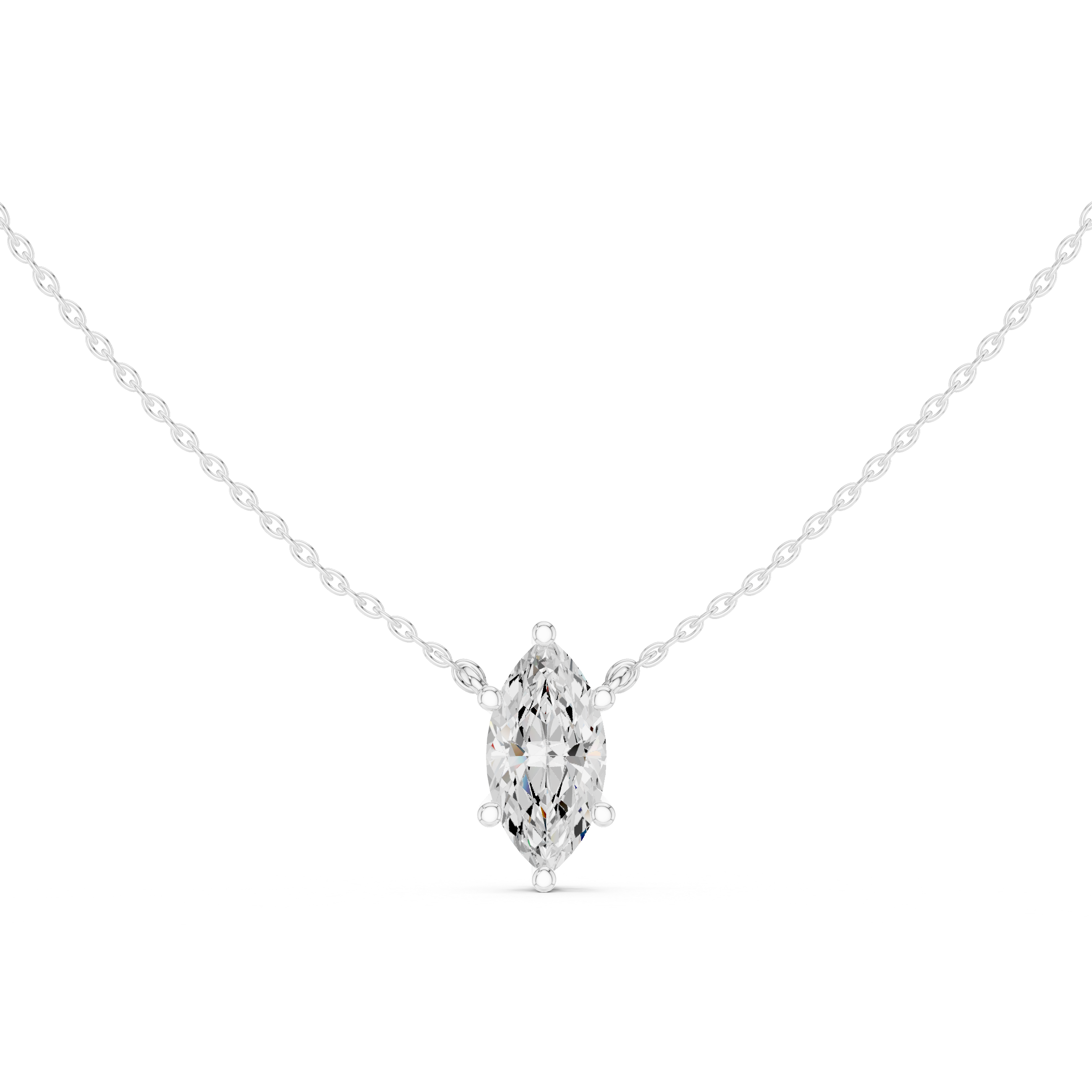 Marquise Cut Moissanite Diamond Solitaire Pendant Necklace in Solid Gold