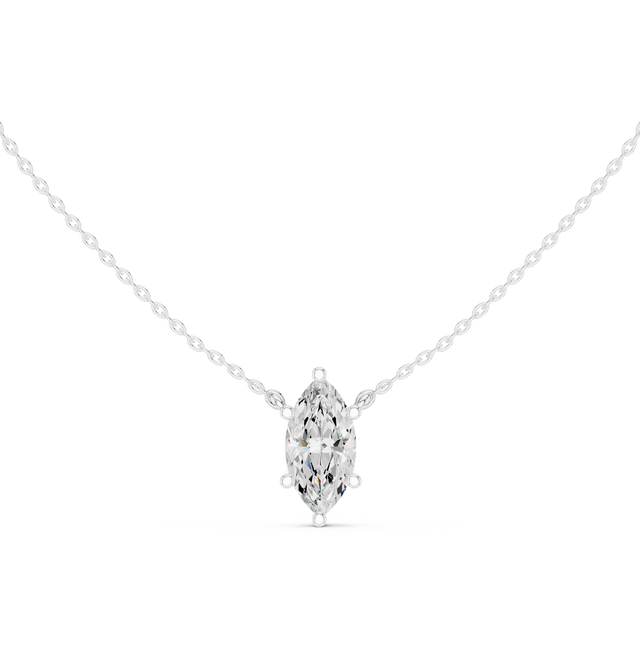 Marquise Cut Moissanite Diamond Solitaire Pendant Necklace in Solid Gold
