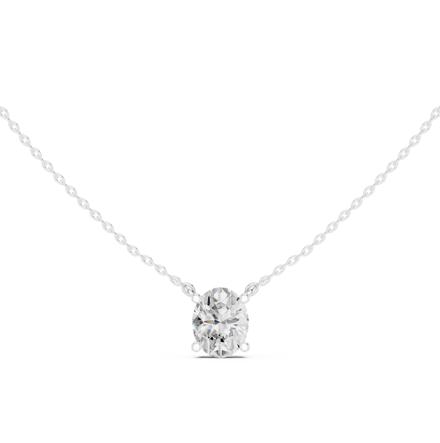Oval Cut Moissanite Diamond Solitaire Pendant Necklace in Solid Gold