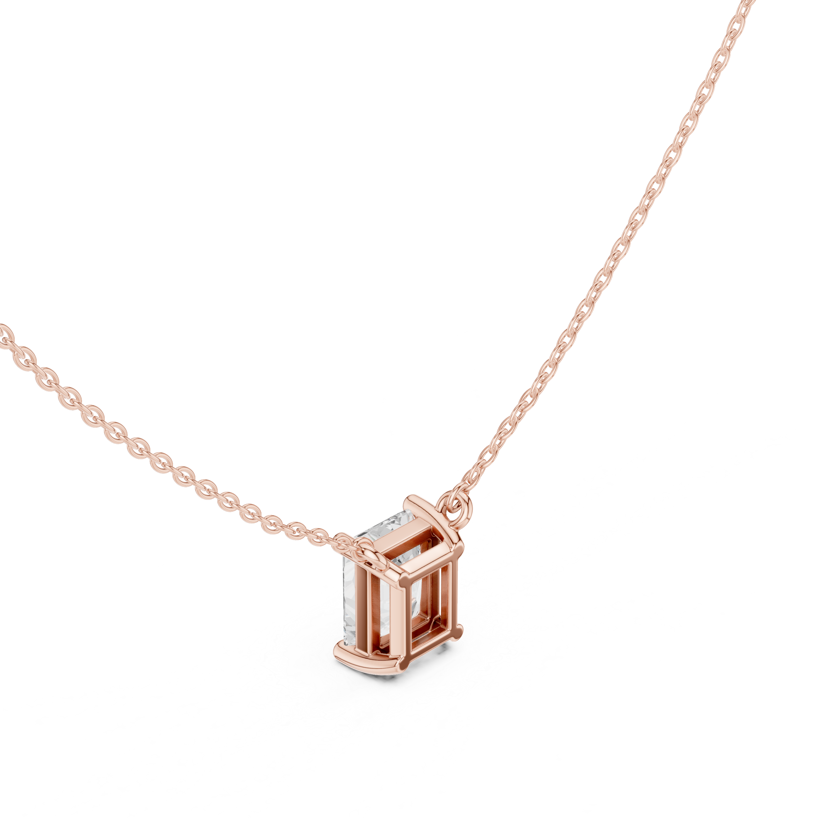 Radiant Cut Moissanite Diamond Solitaire Pendant Necklace in Solid Gold