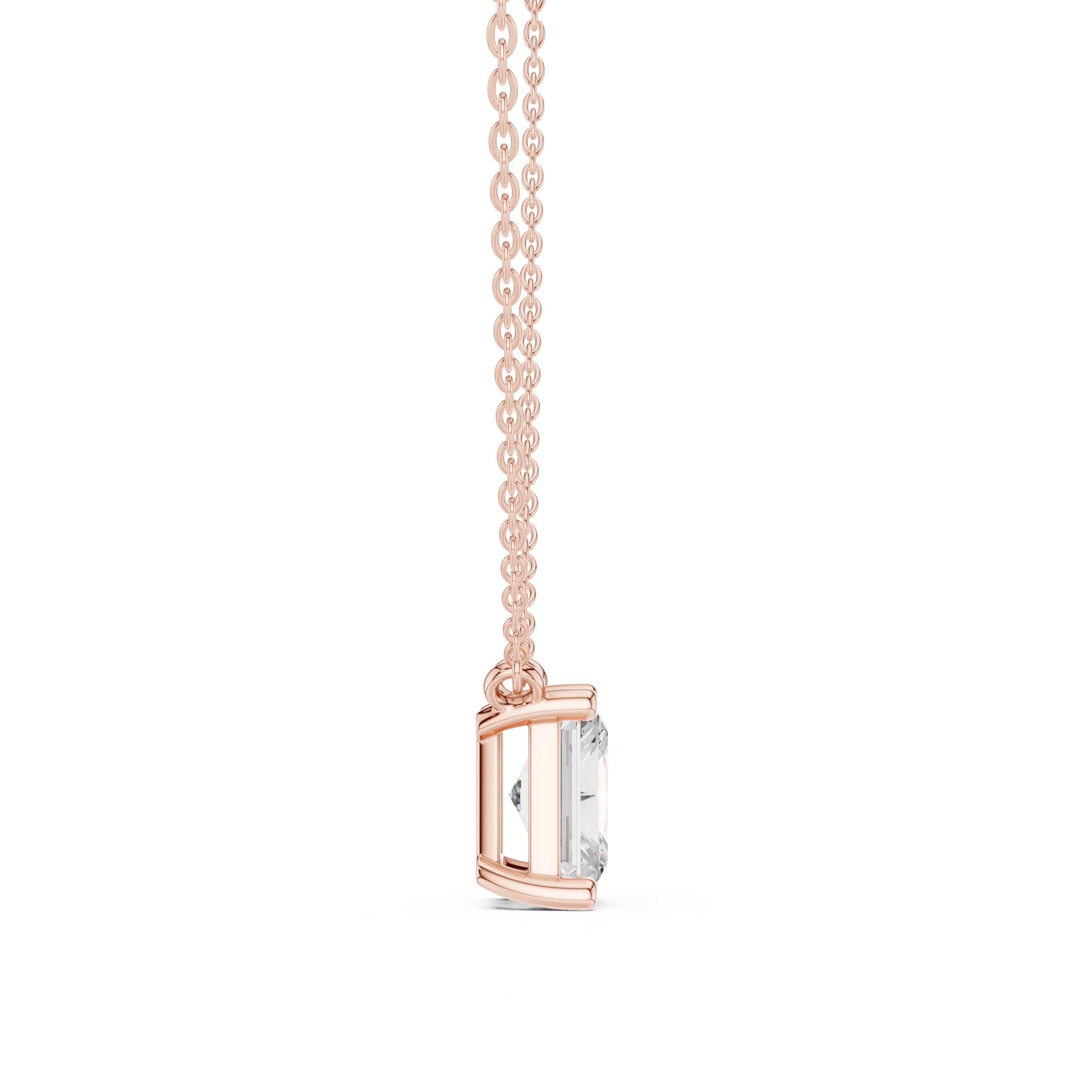 Radiant Cut Moissanite Diamond Solitaire Pendant Necklace in Solid Gold