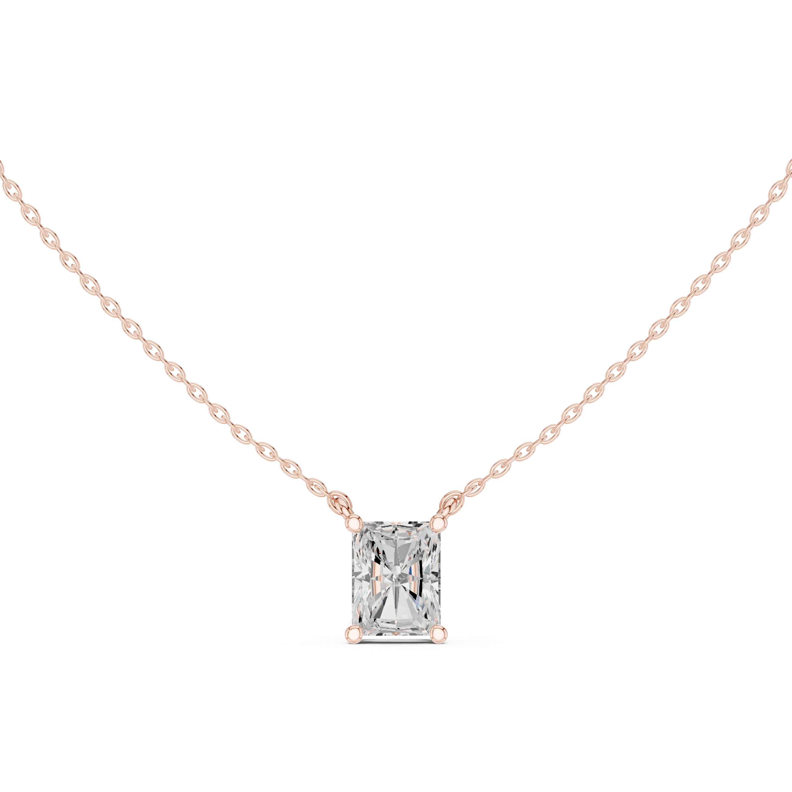Radiant Cut Moissanite Diamond Solitaire Pendant Necklace in Solid Gold