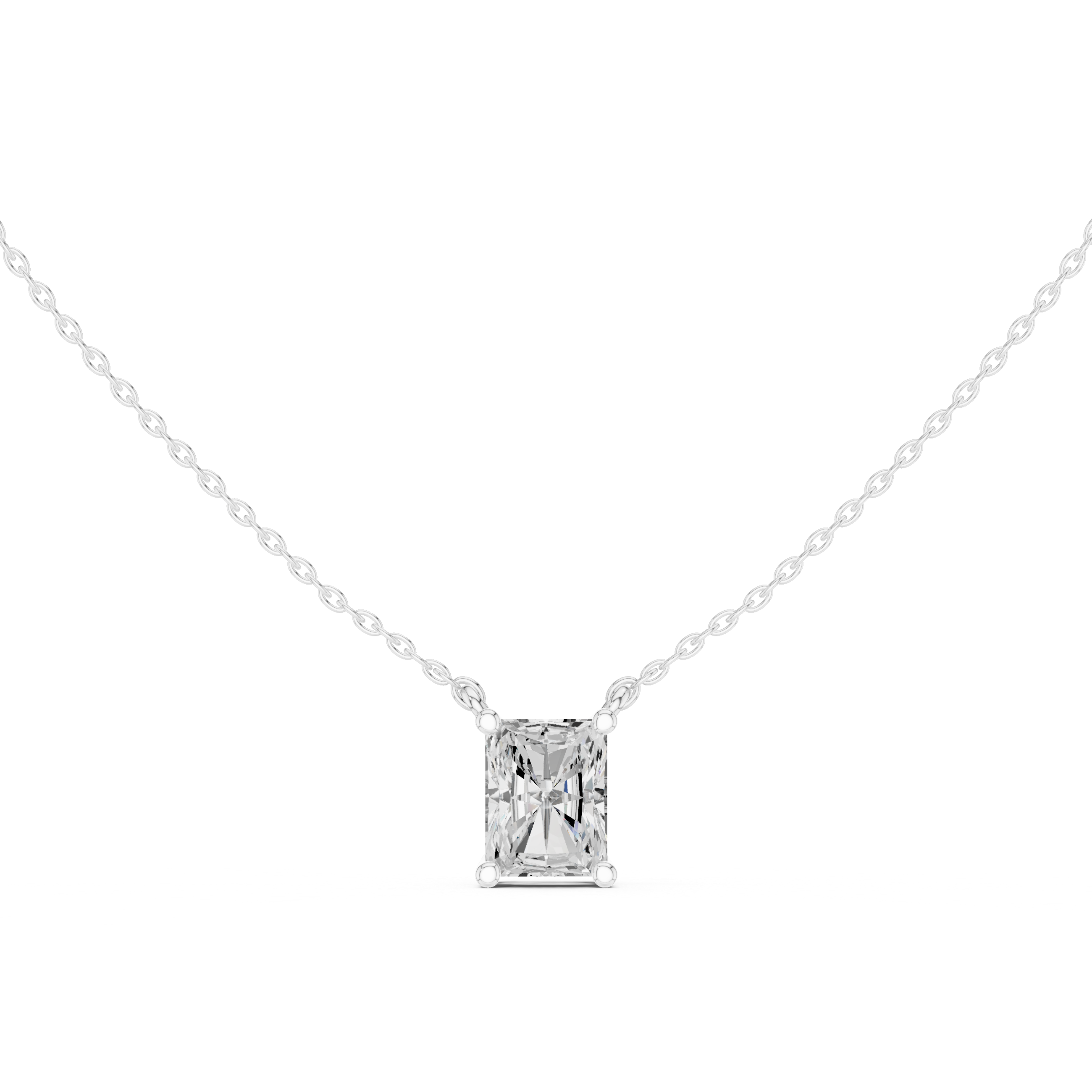 Radiant Cut Moissanite Diamond Solitaire Pendant Necklace in Solid Gold