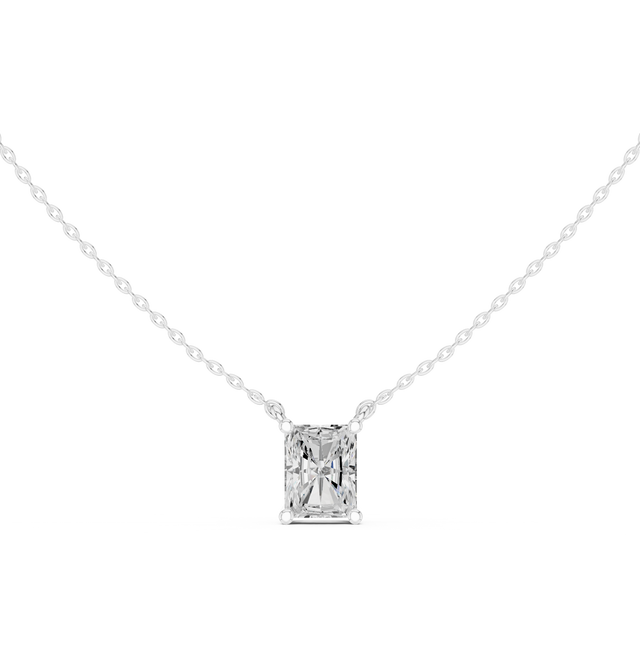 Radiant Cut Moissanite Diamond Solitaire Pendant Necklace in Solid Gold