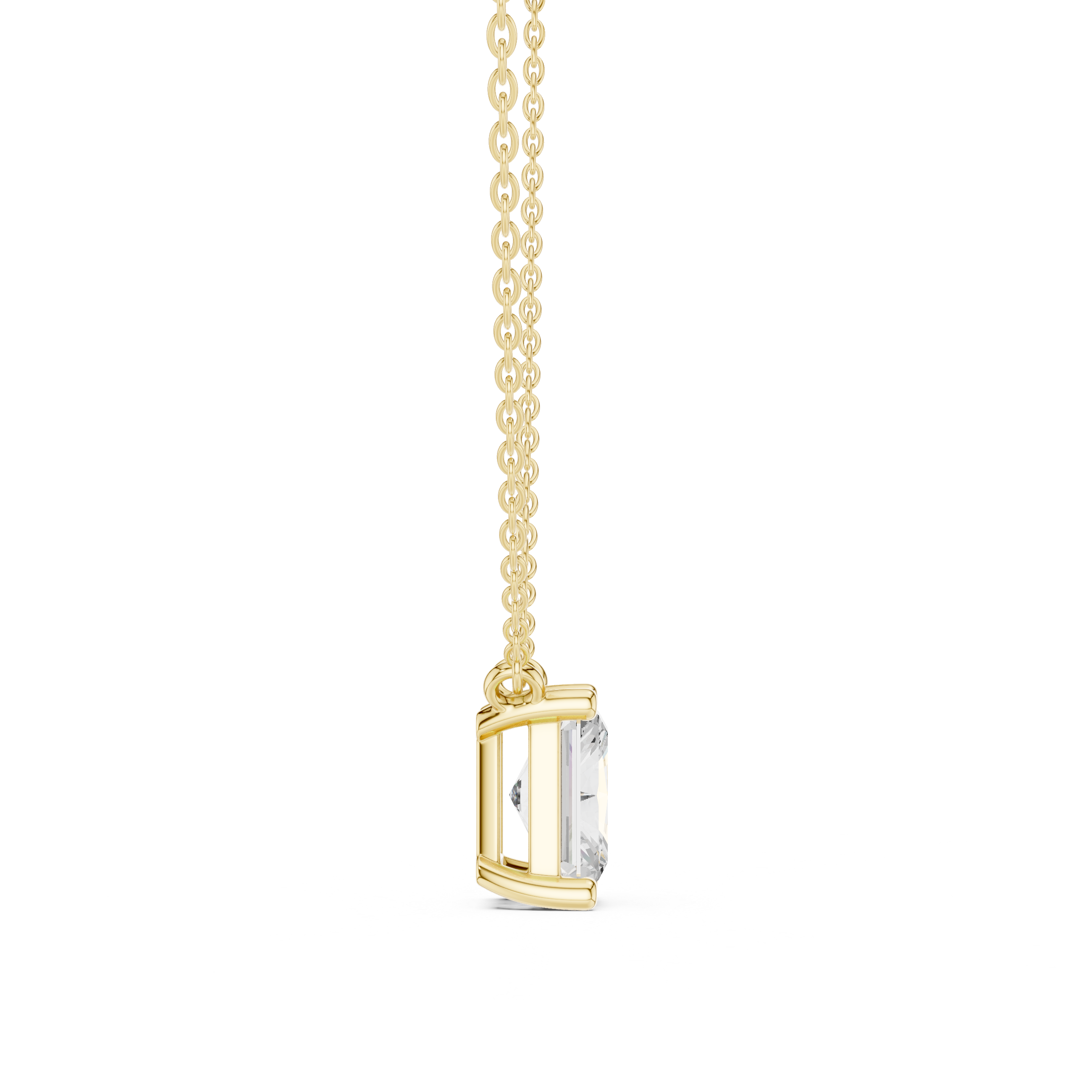 Radiant Cut Moissanite Diamond Solitaire Pendant Necklace in Solid Gold