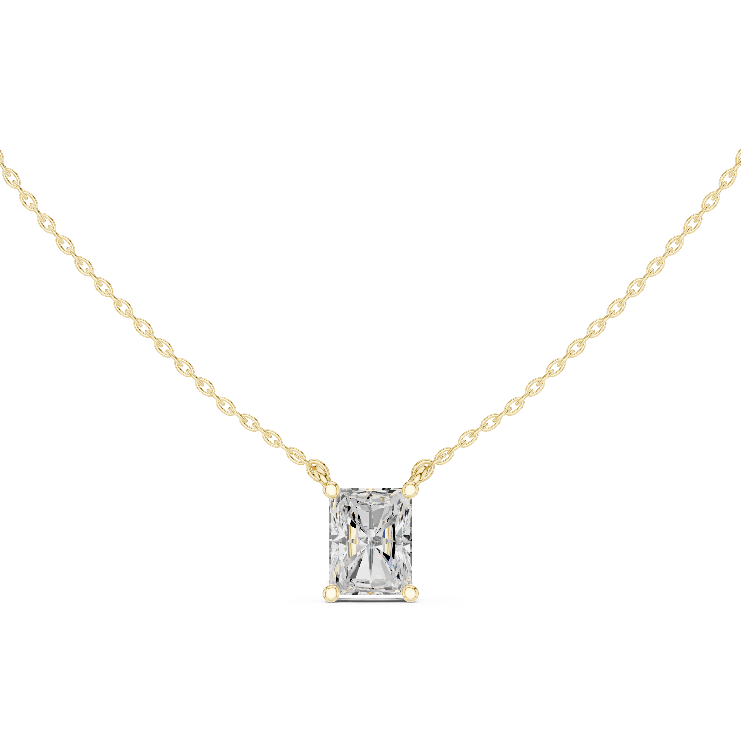 Radiant Cut Moissanite Diamond Solitaire Pendant Necklace in Solid Gold