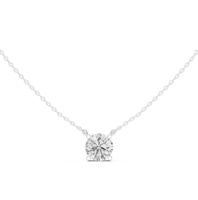 Round Cut Moissanite Diamond Solitaire Pendant Necklace in Solid Gold