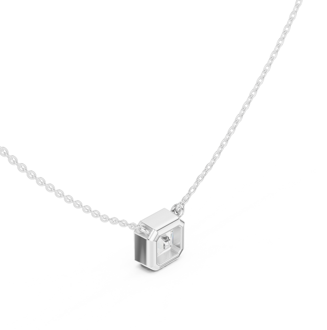 Emerald Cut Moissanite Diamond Solitaire Pendant Necklace in Solid Gold