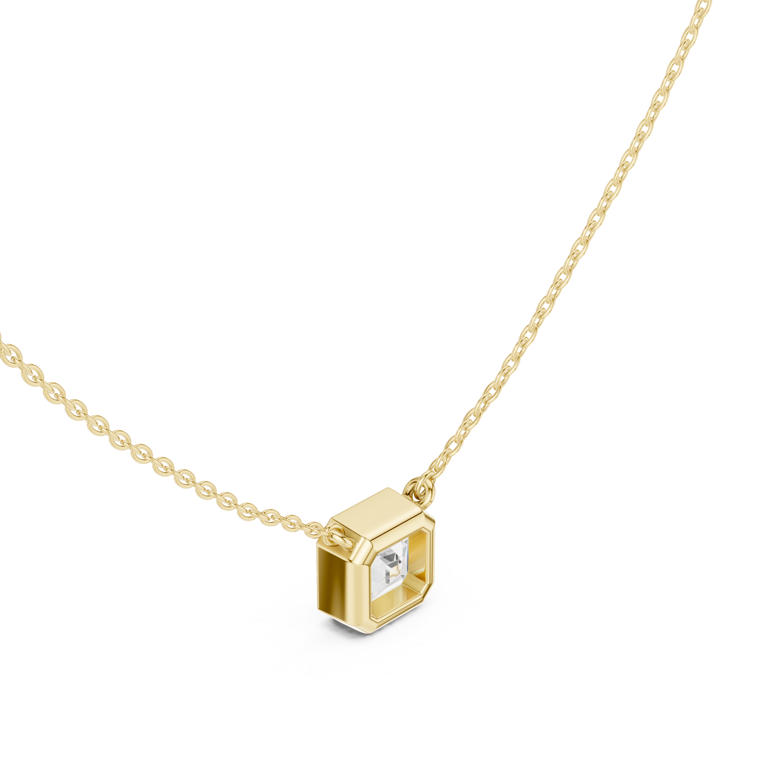 Emerald Cut Moissanite Diamond Solitaire Pendant Necklace in Solid Gold