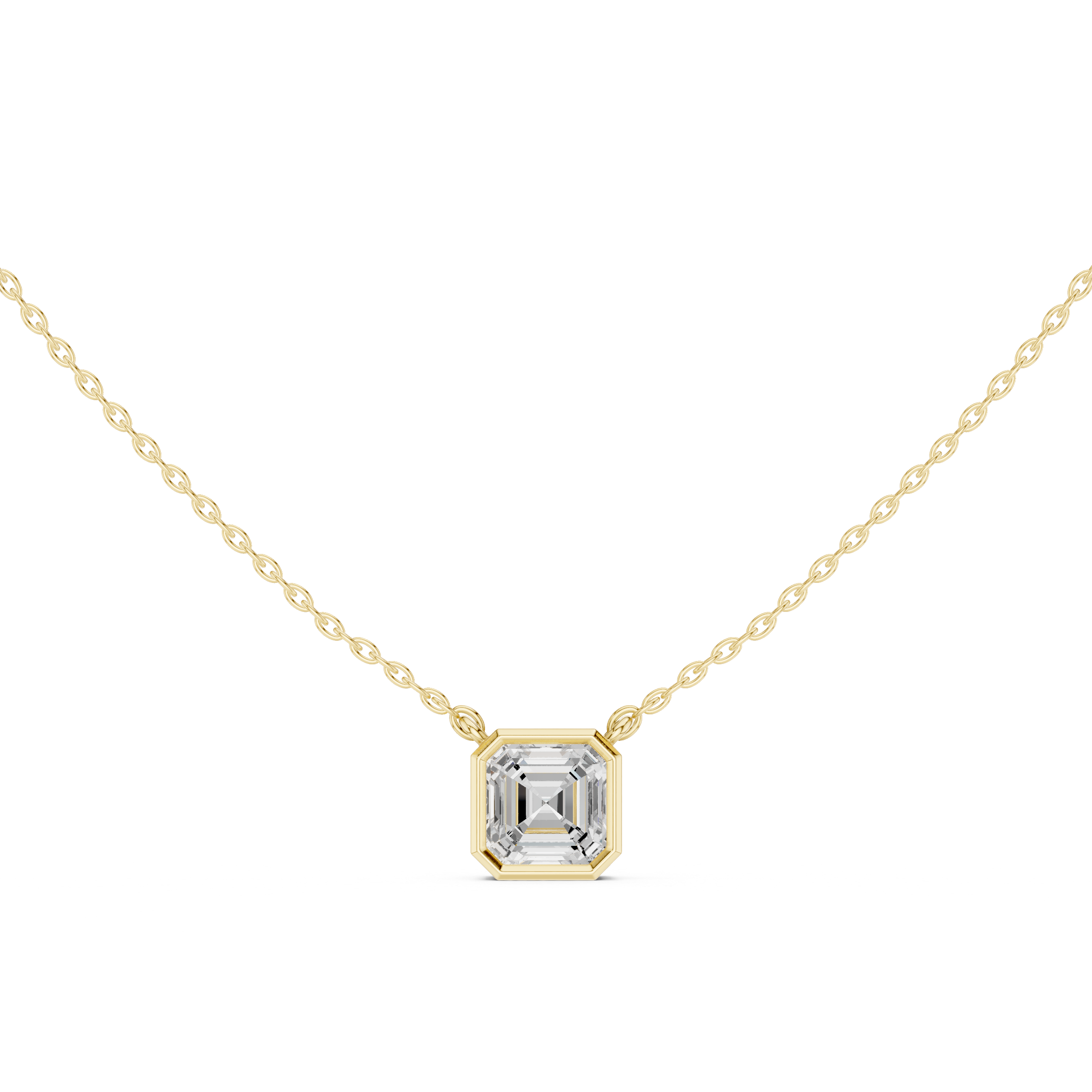 Emerald Cut Moissanite Diamond Solitaire Pendant Necklace in Solid Gold