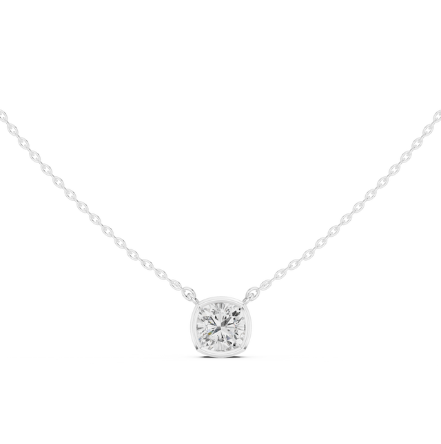 Cushion Cut Moissanite Diamond Solitaire Pendant Necklace in Solid Gold
