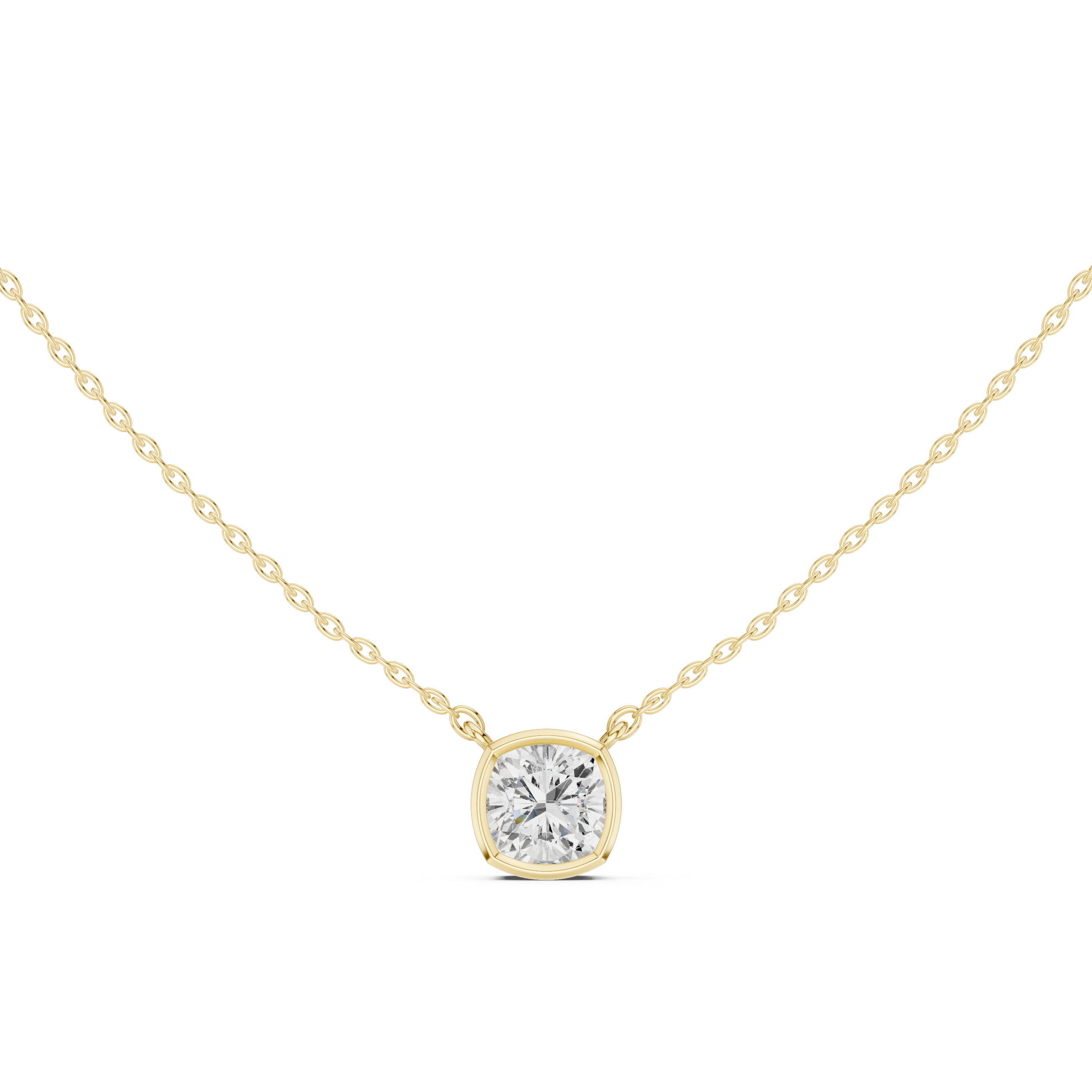 Cushion Cut Moissanite Diamond Solitaire Pendant Necklace in Solid Gold