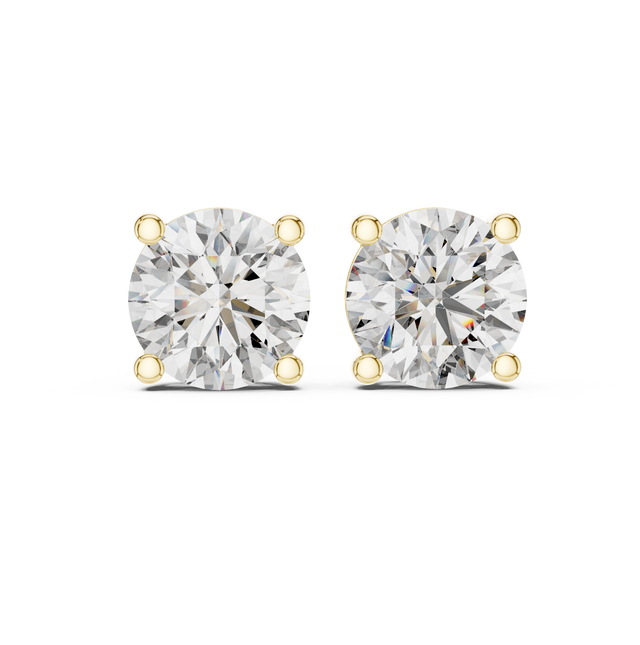 2.00 CT Round Cut Moissanite Diamond Stud Earrings in Solid Gold | Classic Solitaire Earrings for Women