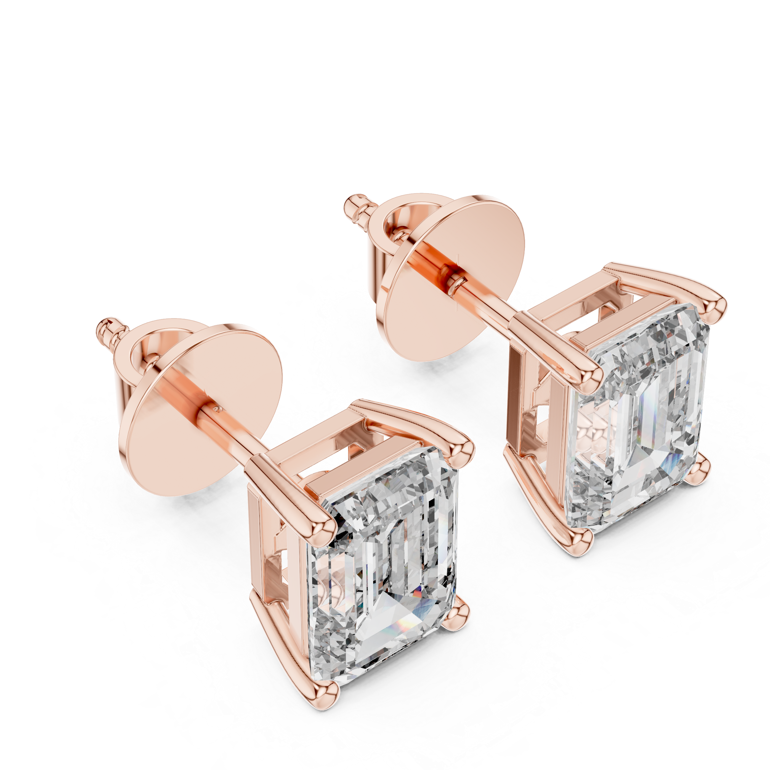 Emerald Cut Moissanite Diamond Stud Earrings in Solid Gold | Classic Solitaire Fine Jewelry
