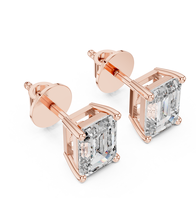 Emerald Cut Moissanite Diamond Stud Earrings in Solid Gold | Classic Solitaire Fine Jewelry