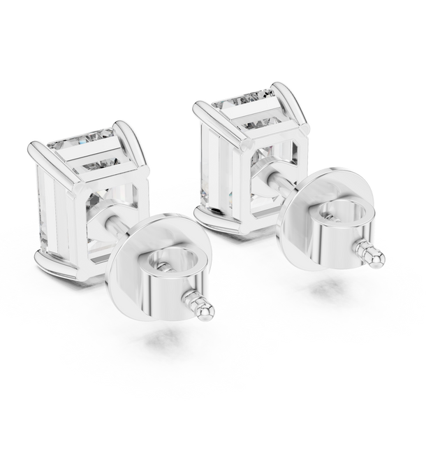 Emerald Cut Moissanite Diamond Stud Earrings in Solid Gold | Classic Solitaire Fine Jewelry