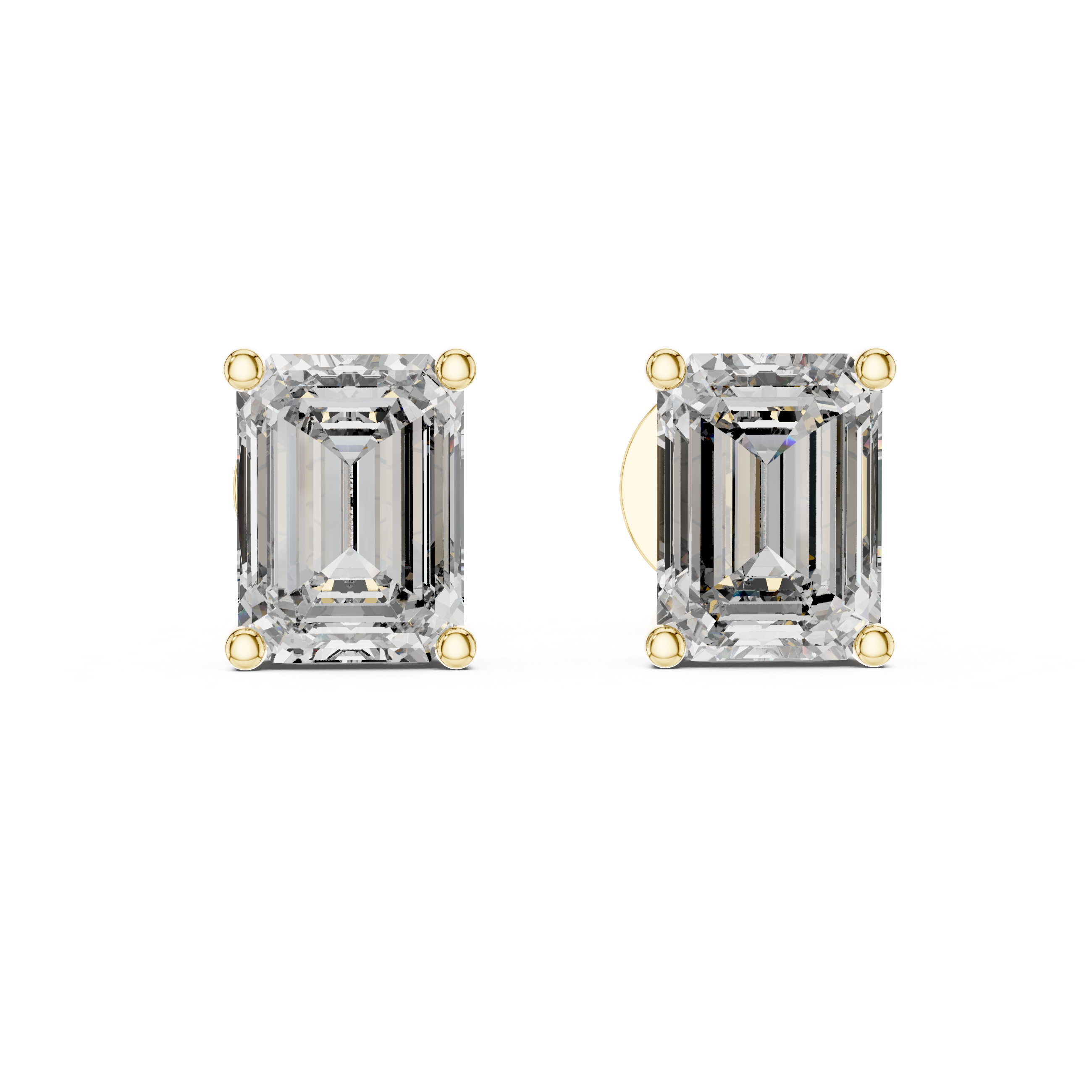 Emerald Cut Moissanite Diamond Stud Earrings in Solid Gold | Classic Solitaire Fine Jewelry