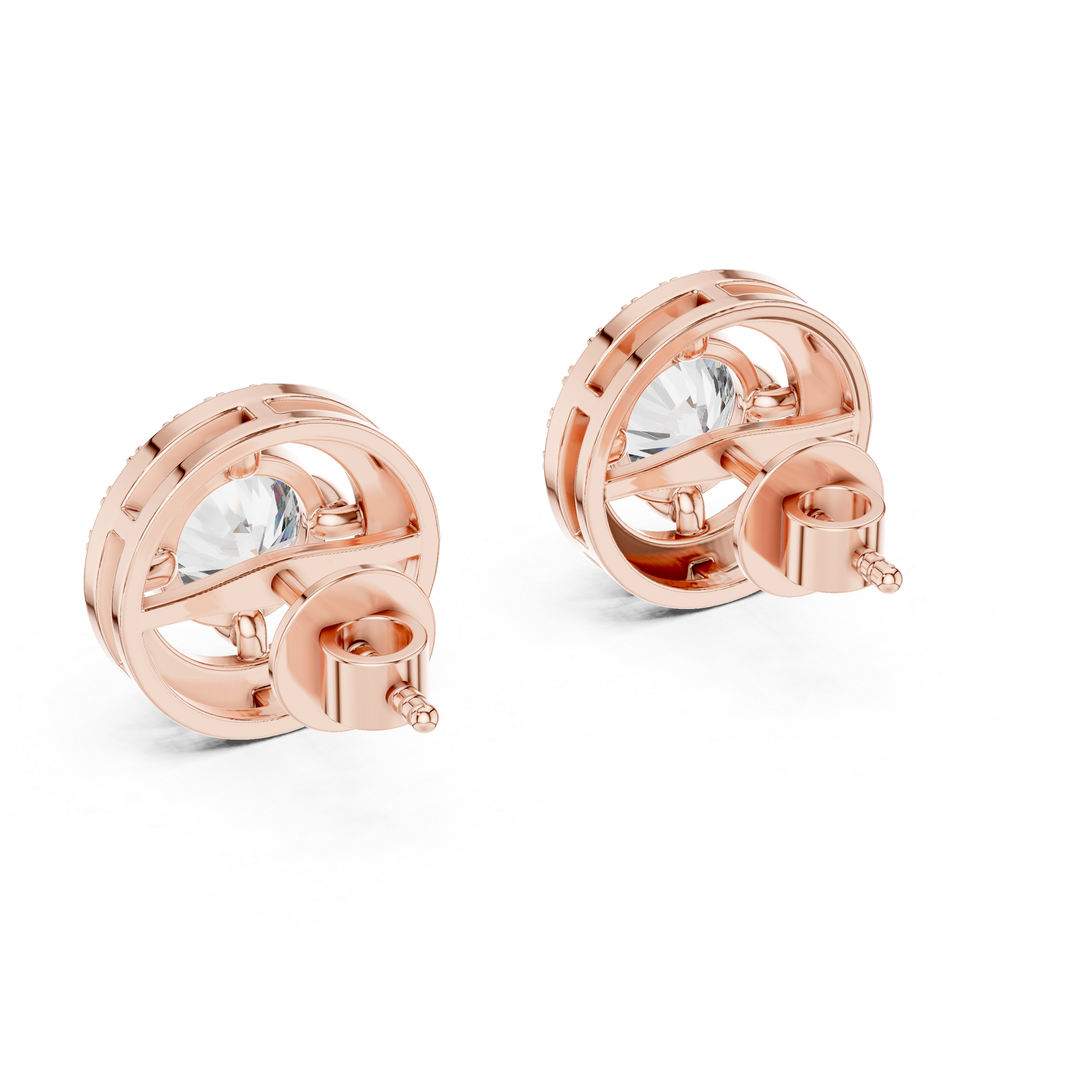 Round Cut Moissanite Halo Stud Earrings in Solid Gold | Circle Frame Diamond Accent Fine Jewelry