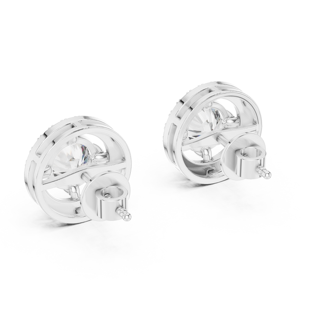 Round Cut Moissanite Halo Stud Earrings in Solid Gold | Circle Frame Diamond Accent Fine Jewelry