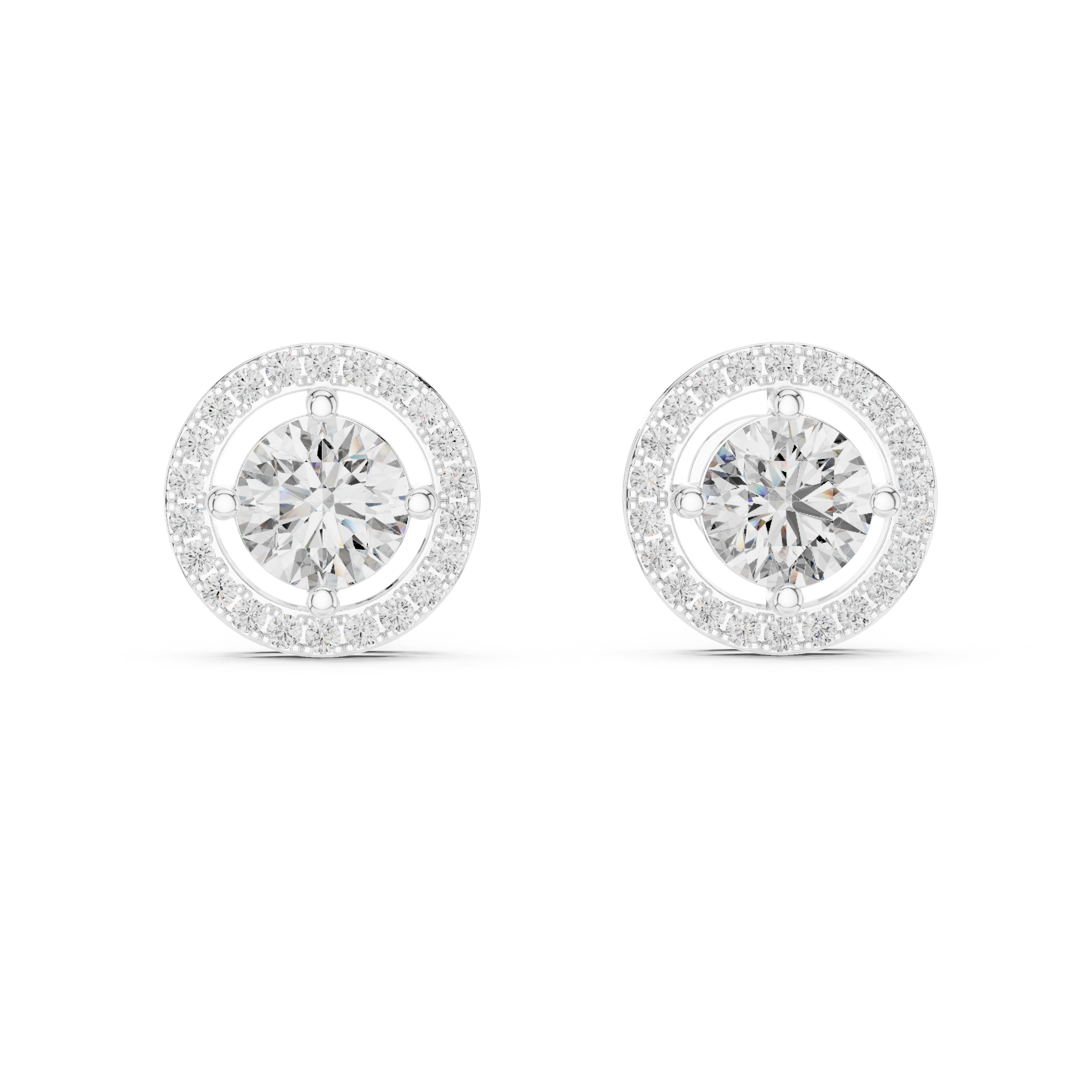 Round Cut Moissanite Halo Stud Earrings in Solid Gold | Circle Frame Diamond Accent Fine Jewelry