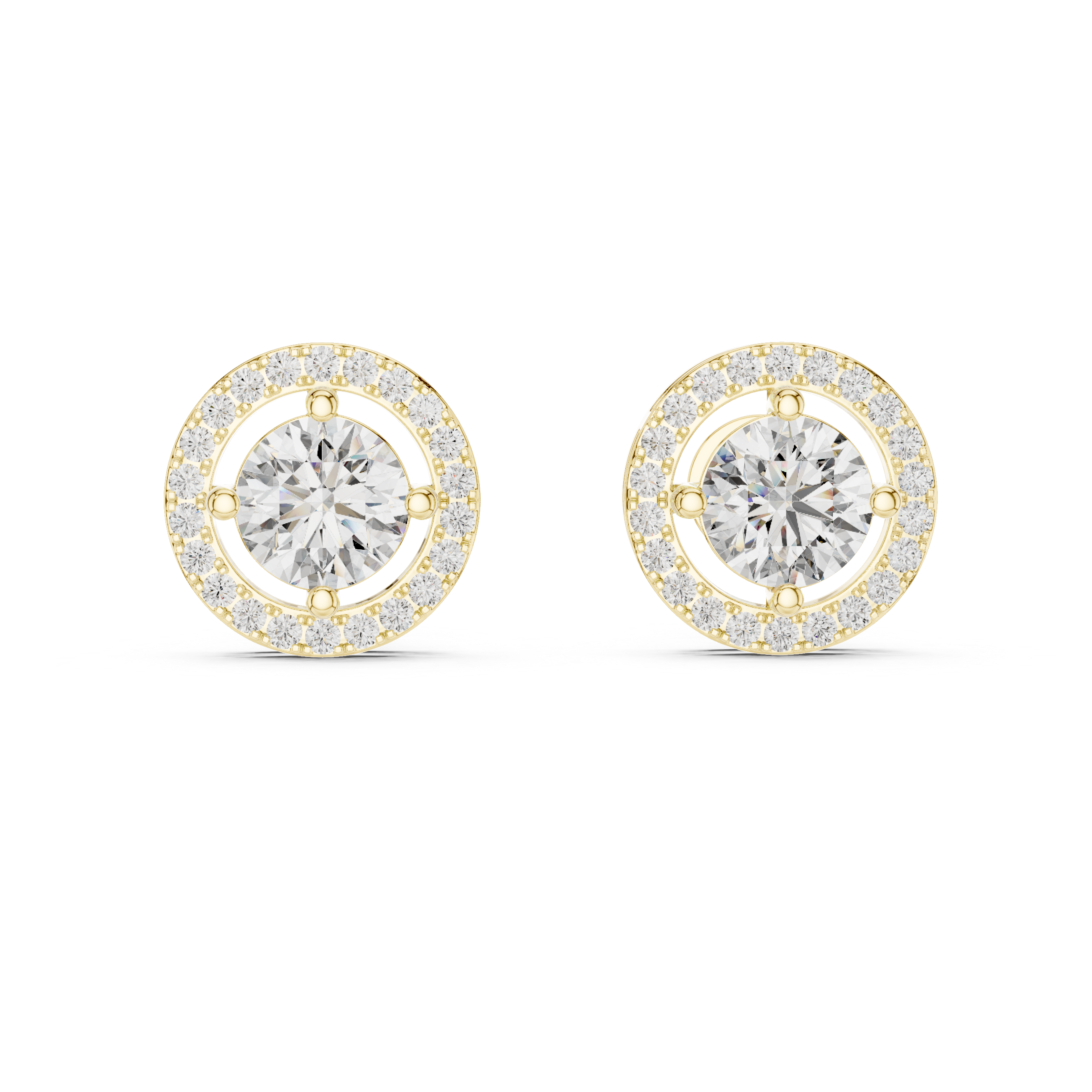 Round Cut Moissanite Halo Stud Earrings in Solid Gold | Circle Frame Diamond Accent Fine Jewelry