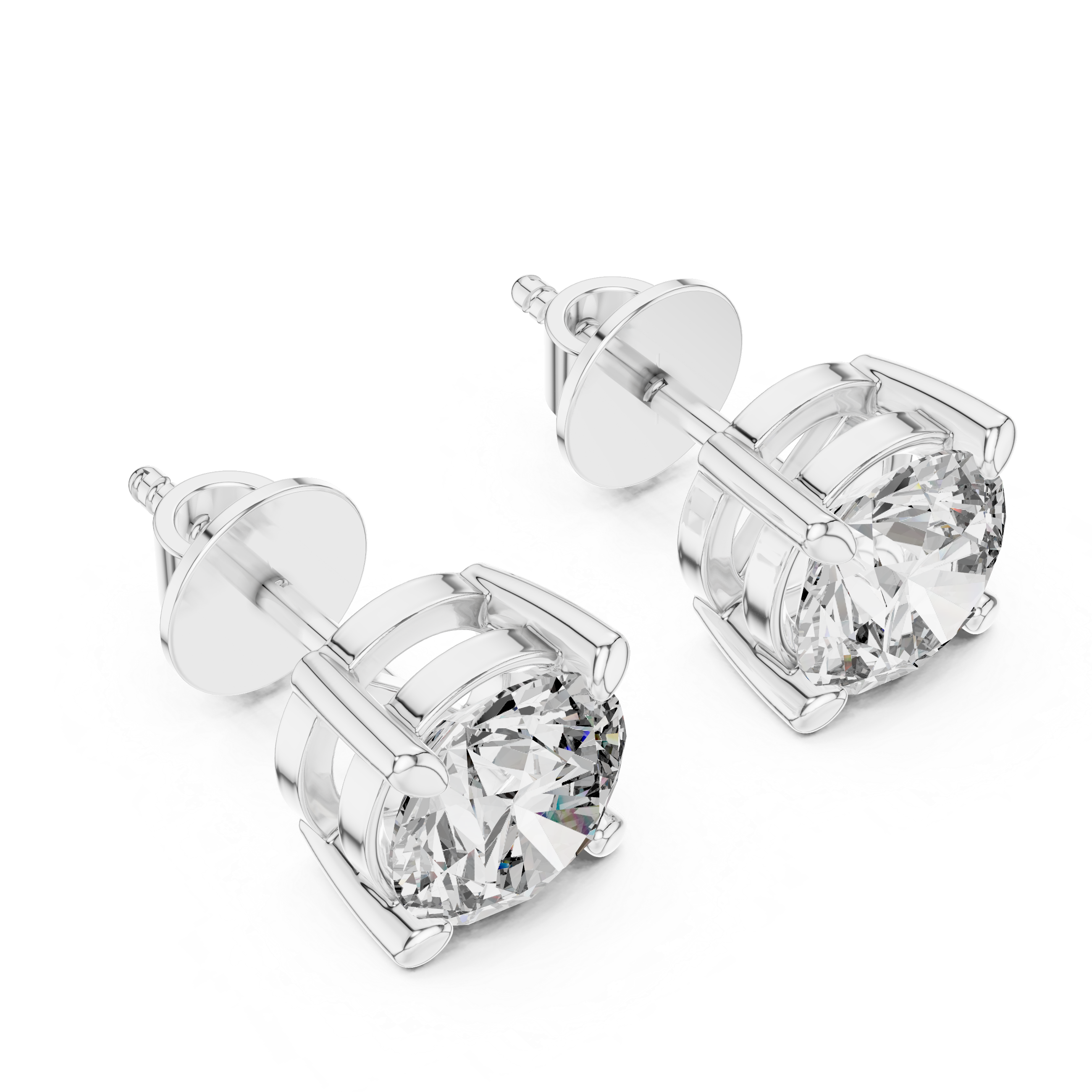 Round Cut Moissanite Diamond Stud Earrings in Solid Gold | Classic Four Prong Solitaire Fine Jewelry
