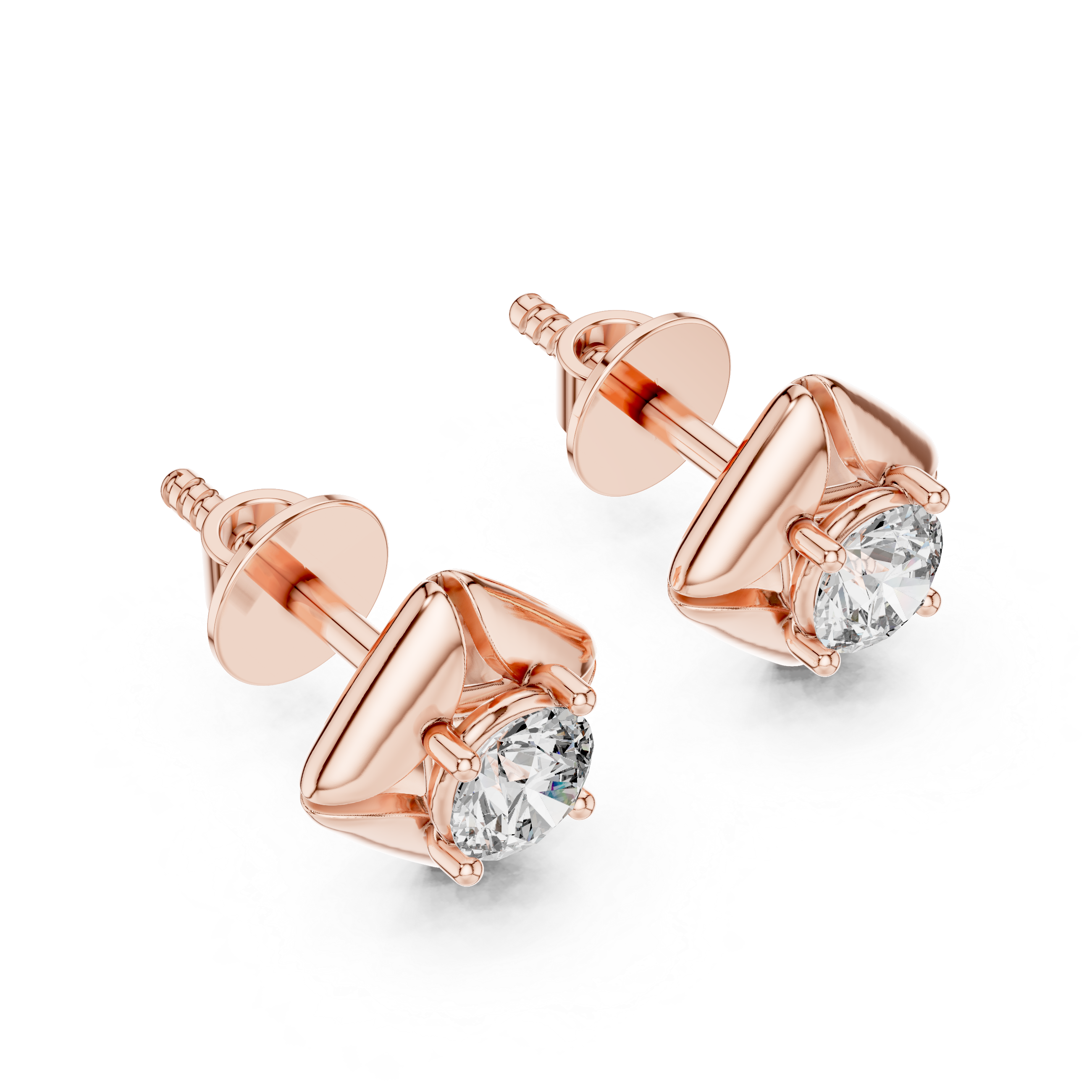 2.00 CT Round Moissanite Gold Geometric Stud Earrings