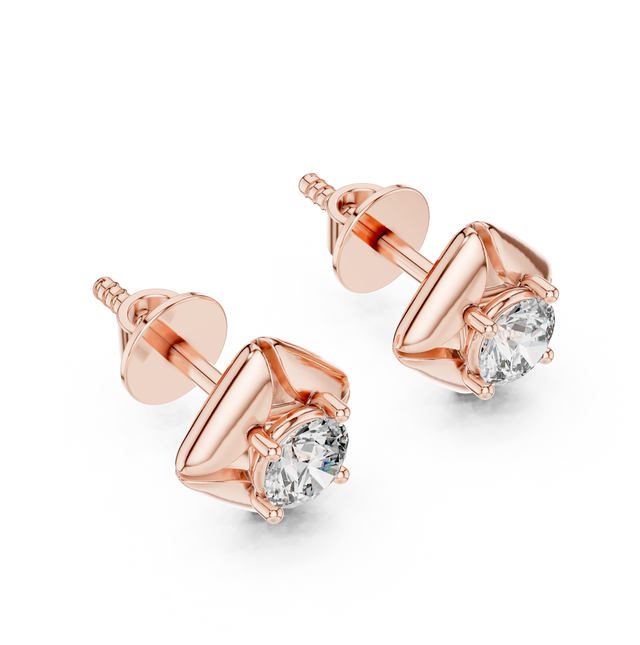 2.00 CT Round Moissanite Gold Geometric Stud Earrings