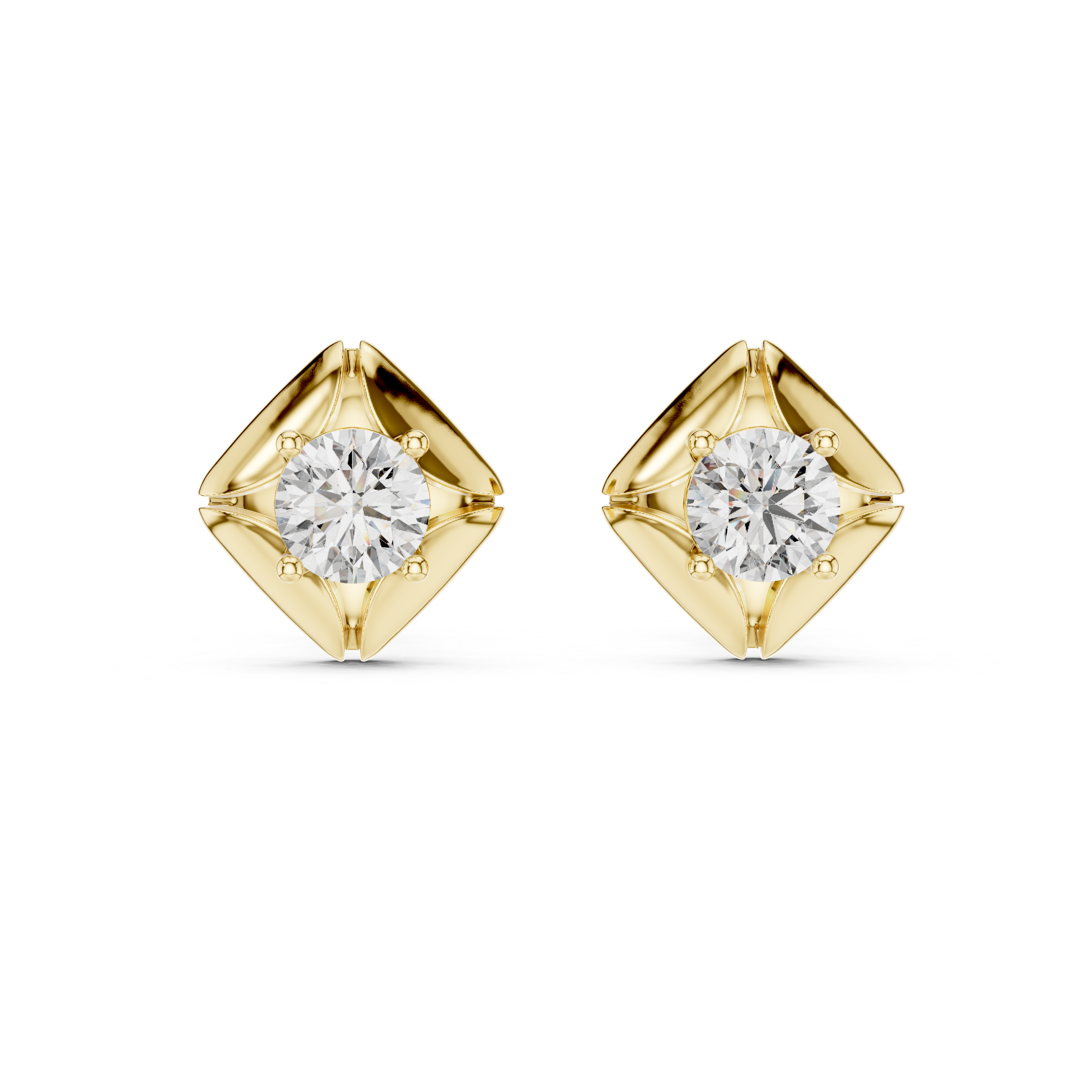 2.00 CT Round Moissanite Gold Geometric Stud Earrings