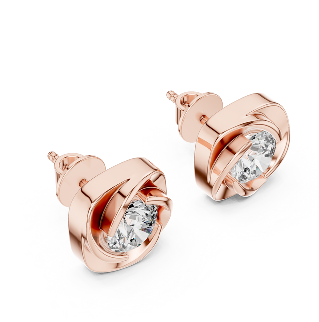 2.00 CT Round Cut Moissanite Diamond Stud Earrings | Modern Swirl Square Solitaire Earrings for Women