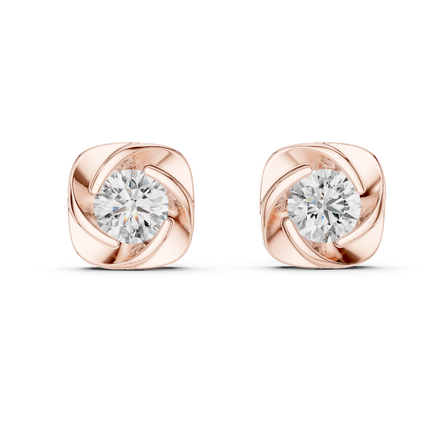 2.00 CT Round Cut Moissanite Diamond Stud Earrings | Modern Swirl Square Solitaire Earrings for Women