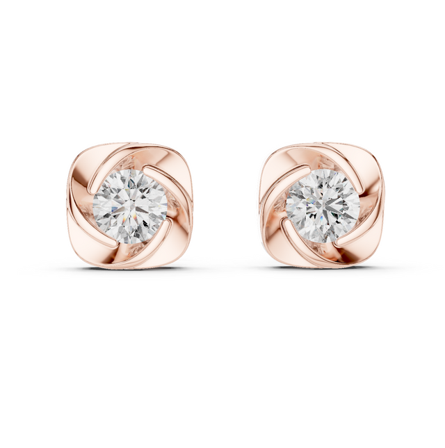 2.00 CT Round Cut Moissanite Diamond Stud Earrings | Modern Swirl Square Solitaire Earrings for Women