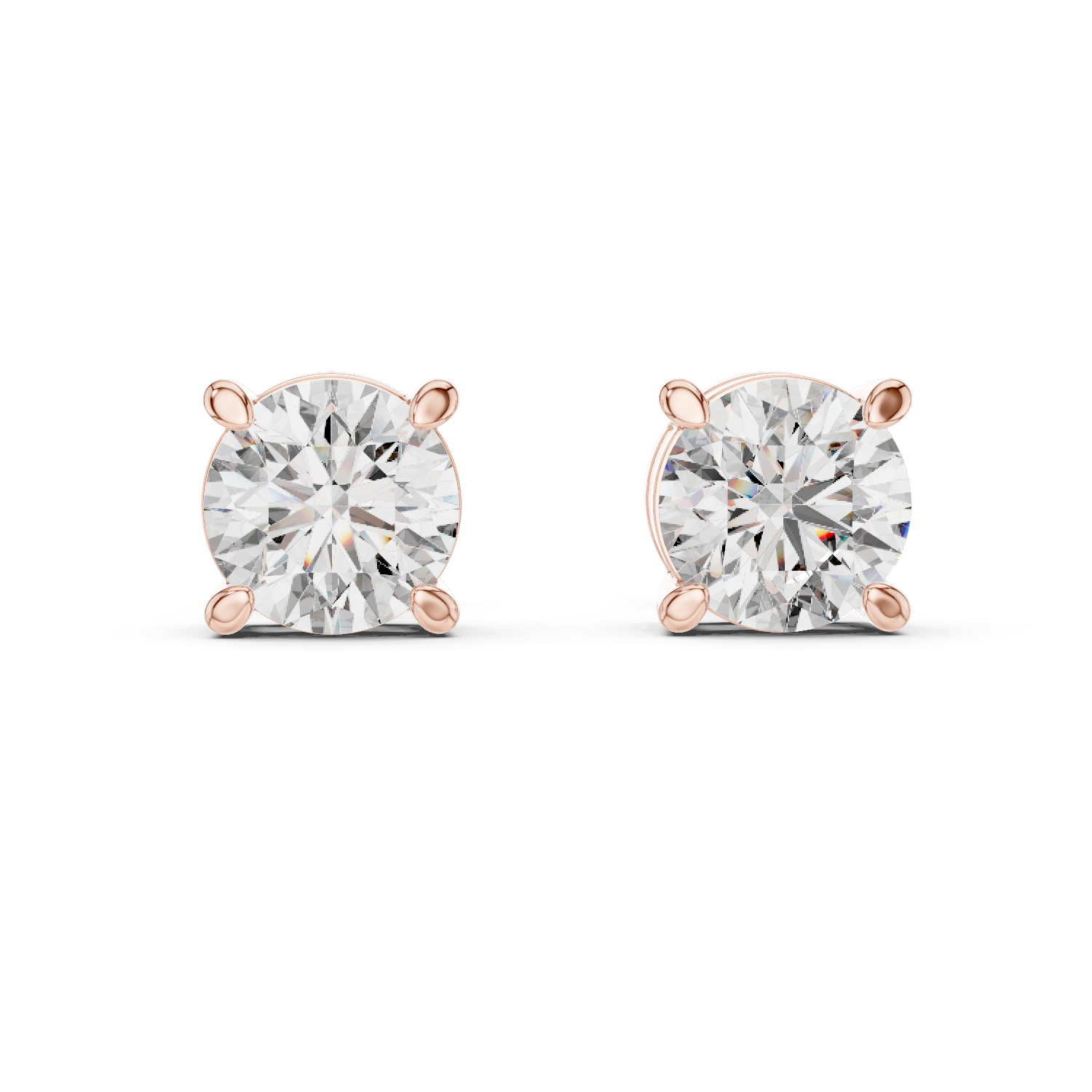 Round Cut Moissanite Diamond Stud Earrings in Solid Gold | Classic Four Prong Solitaire Fine Jewelry