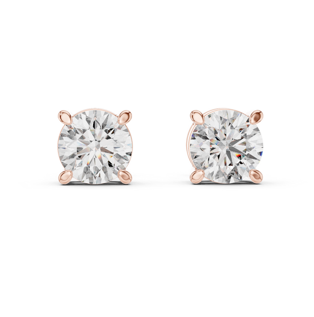 Round Cut Moissanite Diamond Stud Earrings in Solid Gold | Classic Four Prong Solitaire Fine Jewelry