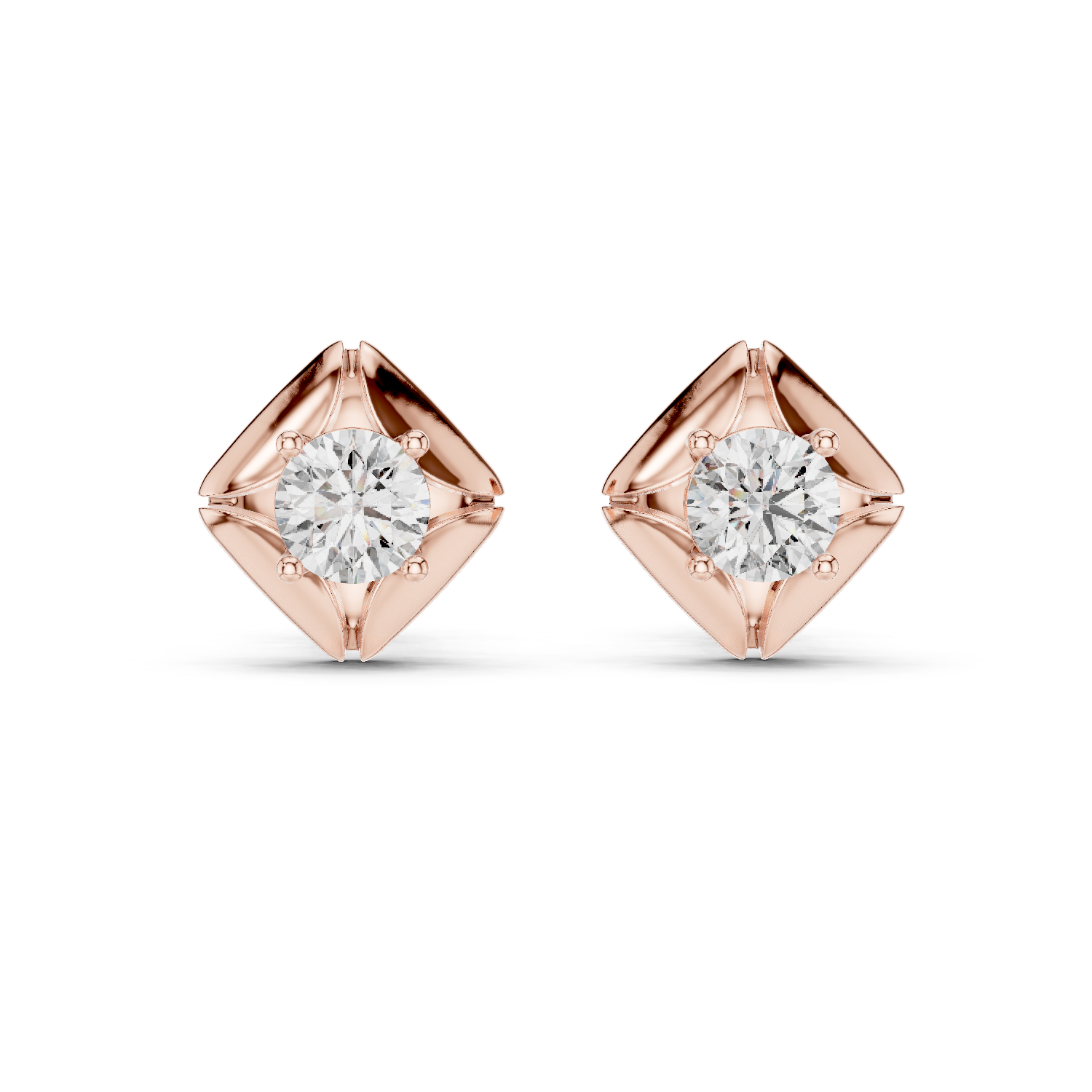 2.00 CT Round Moissanite Gold Geometric Stud Earrings