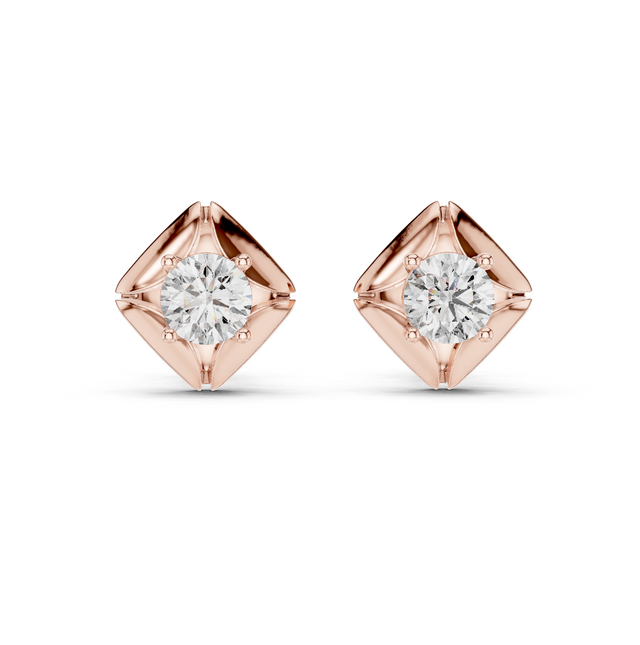 2.00 CT Round Moissanite Gold Geometric Stud Earrings